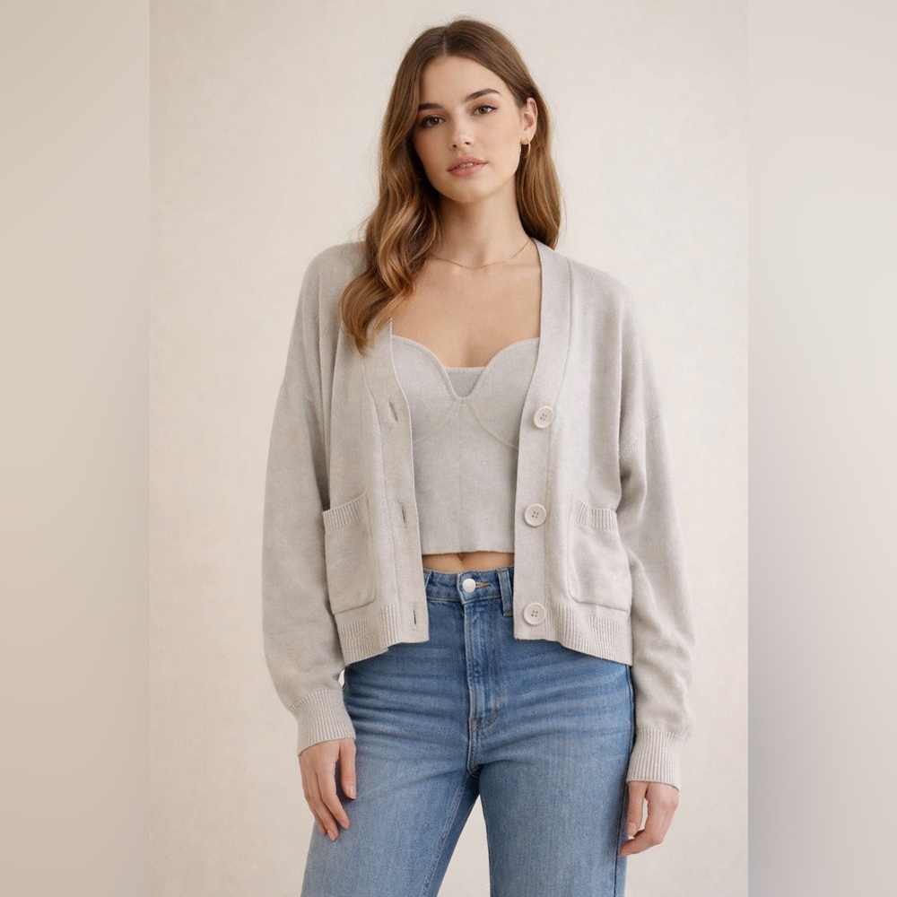 H&M Light Gray Women's Cardigan Sweater With Cami Size Medium Scandi Minimalist